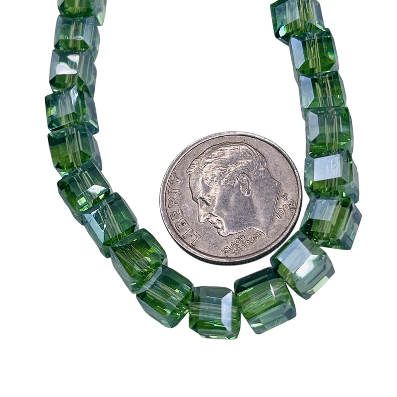 6mm Cube Glass Crystal Dk. Chrysolite