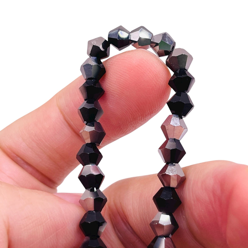 6mm Thunder Polish Glass Crystal Bicone Jet Half Silver
