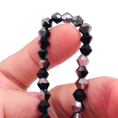 6mm Thunder Polish Glass Crystal Bicone Jet Half Silver