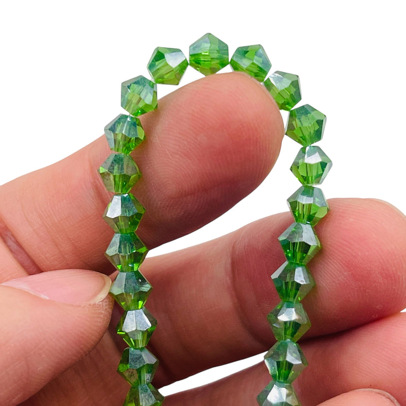 6mm Thunder Polish Glass Crystal Bicone Peridot AB