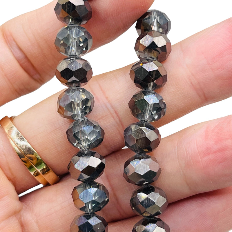 10mm Thunder Polish Glass Crystal Roundel Cut Half Hematite