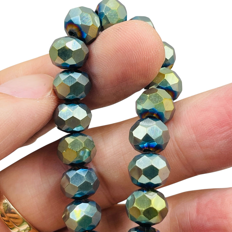 10mm Thunder Polish Glass Crystal Roundel Cut Green Light