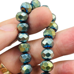 10mm Thunder Polish Glass Crystal Roundel Cut Green Light