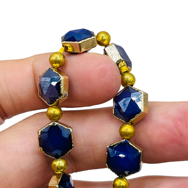 12x11mm Hexagon Gold Edge Sapphire Jade