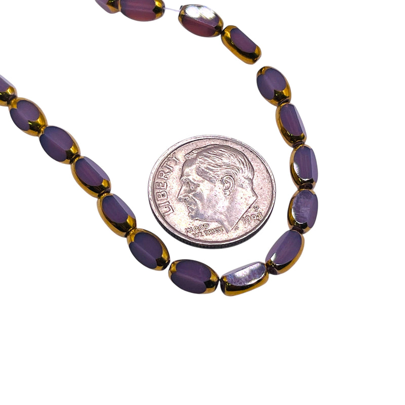 7x4mm Oval Glass Crystal  Gold Edge Purple Jade