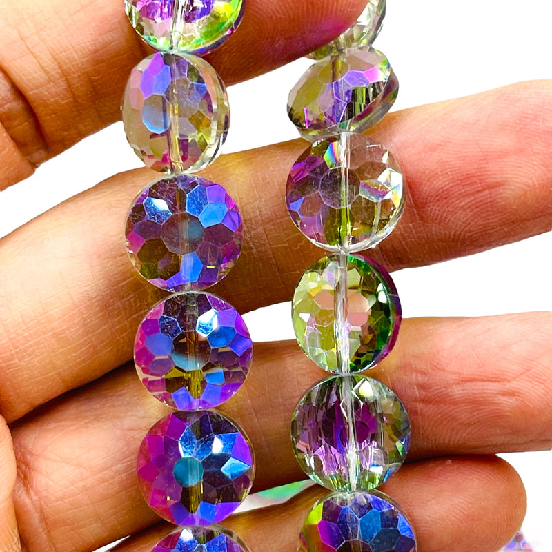 14mm Coin Faceted Glass Crystal Magic Purple