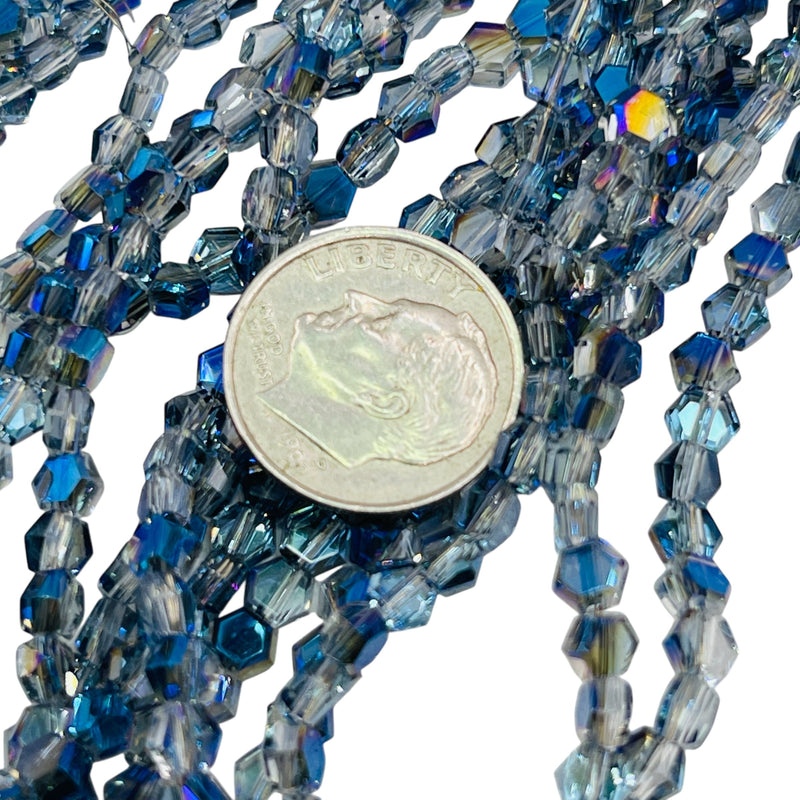 4mm Hexagon Glass Crystal Magic Blue