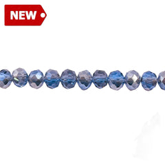 6mm Thunder Polish Glass Crystal Roundel Sapphire Silver