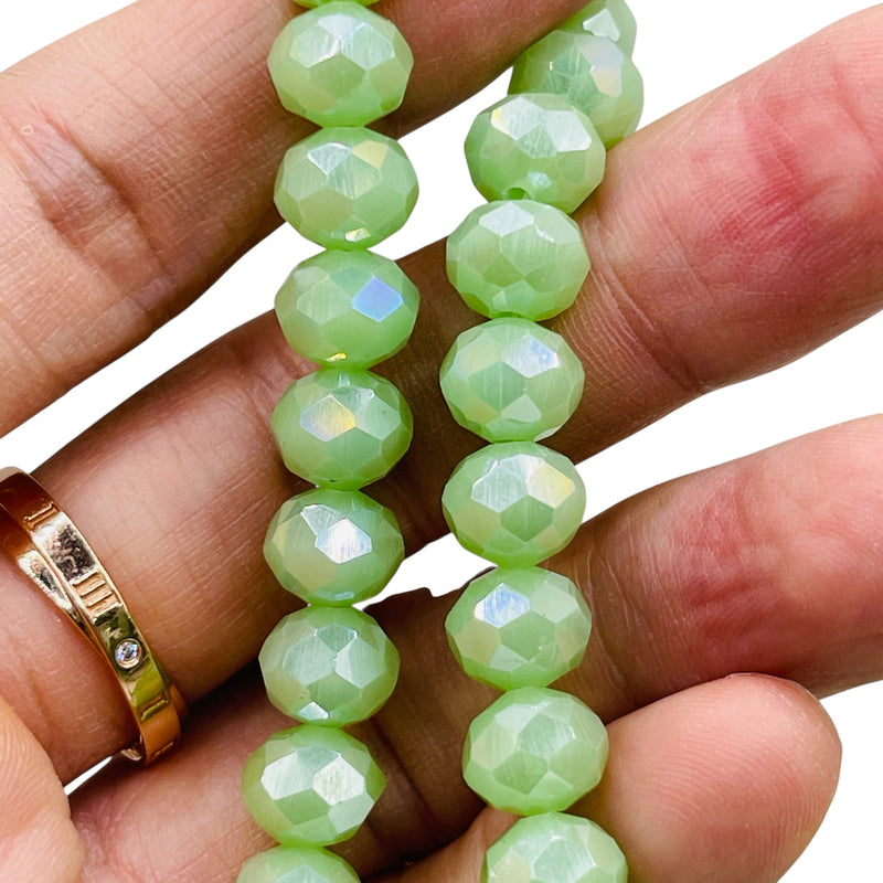 10mm Thunder Polish Glass Crystal Roundel Cut Green Jade AB