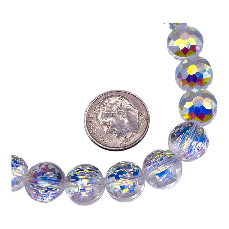 10mm Coin Faceted Glass Crystal Clear Super AB