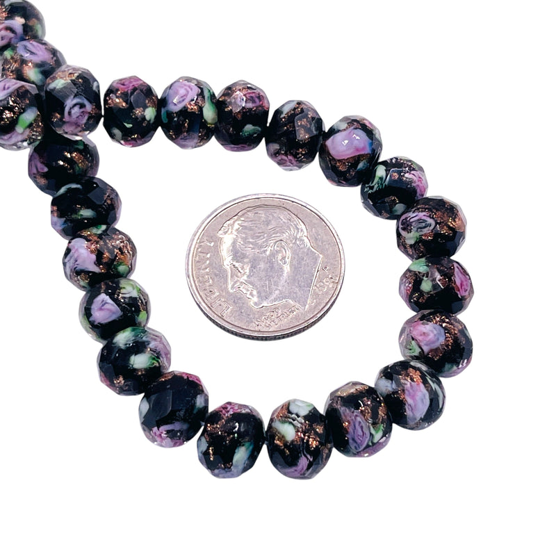 8x6mm Roundel Lampwork Black