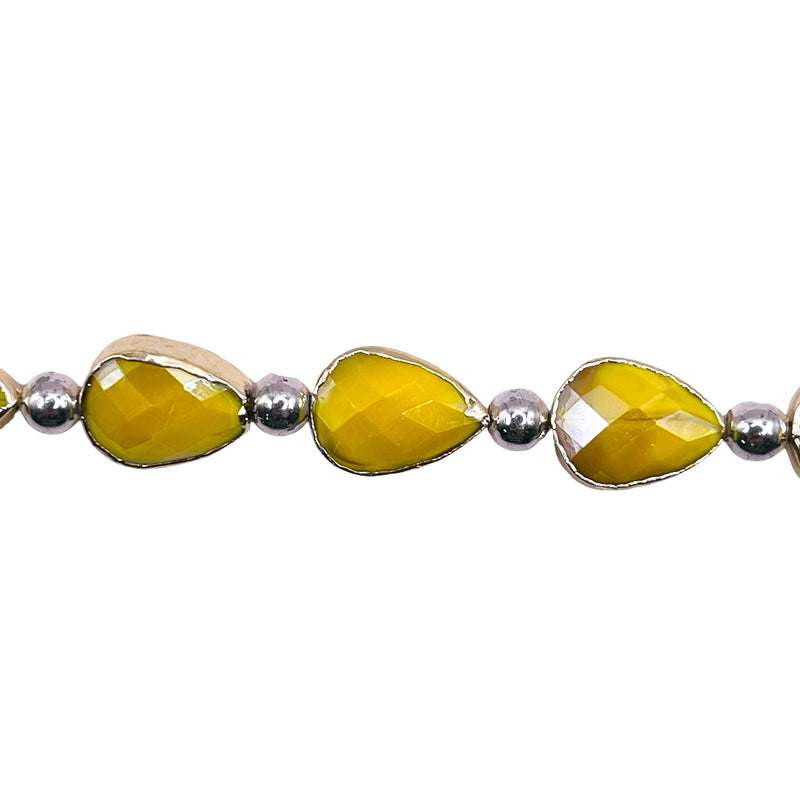 14x10mm Tear Drop Gold Edge Yellow Jade