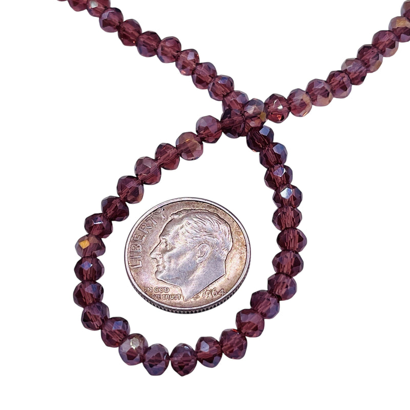 4mm Thunder Polish Glass Crystal Roundel Cut Med. Amethyst