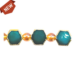 12x11mm Hexagon Gold Edge Teal