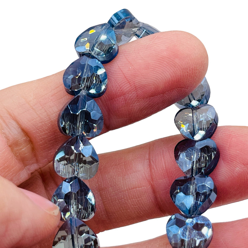 10mm Heart Glass Crystal Mexican Blue