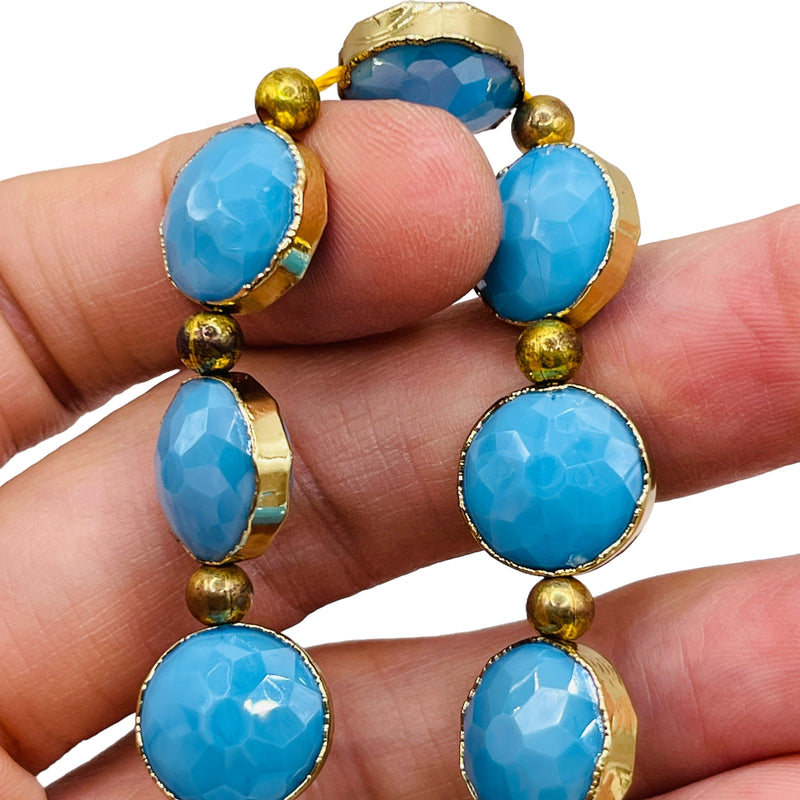 14mm Coin Gold Edge Sky Blue Jade