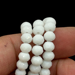 6mm Thunder Polish Glass Crystal Roundel Cut White Jade