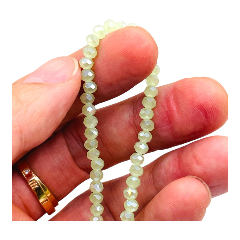 4mm Thunder Polish Glass Crystal Roundel Cut Green Jade AB