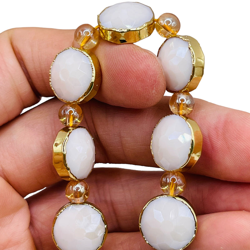 14mm Coin Gold Edge Snow Jade