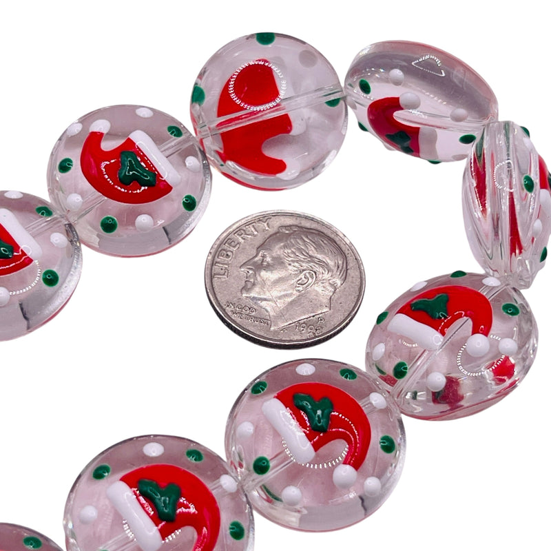 18mm Coin Lampwork Glass Christmas Hat