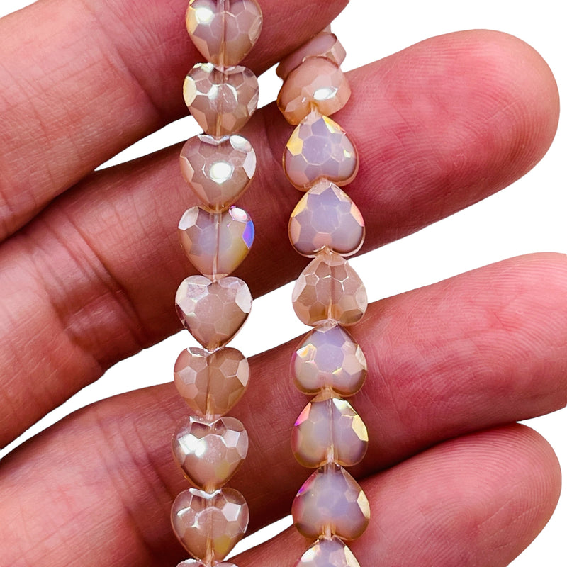 8mm Heart Glass Crystal Blue Beige
