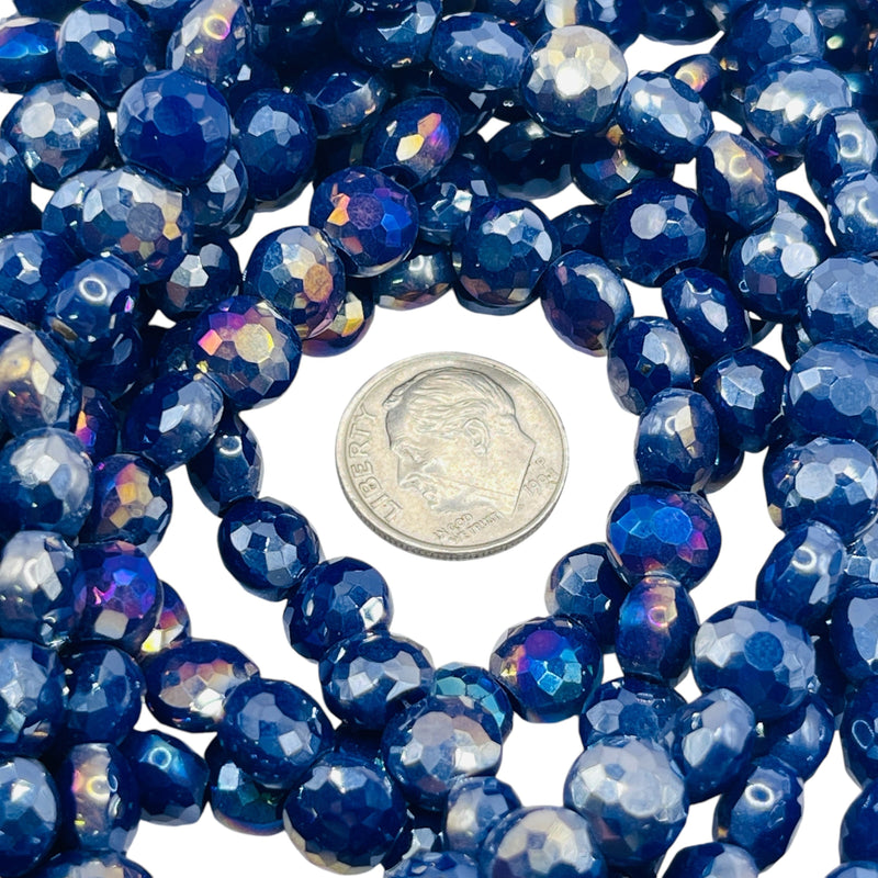 8mm Coin Glass Crystal Sapphire Purple Light