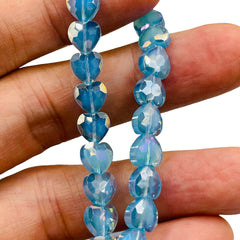 8mm Heart Glass Crystal Blue Jade AB