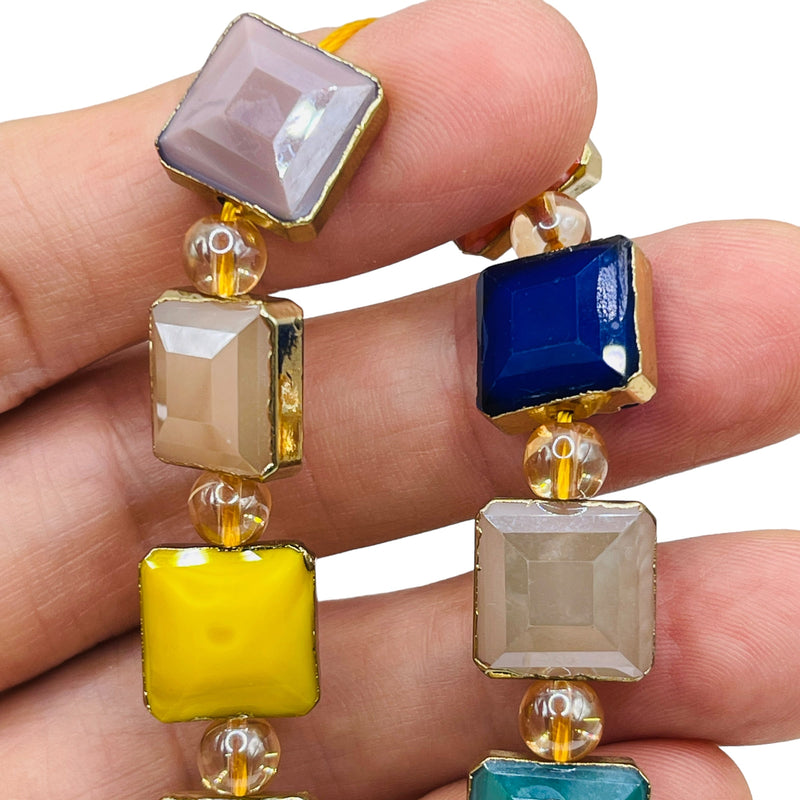 13mm Square Gold Edge Rainbow