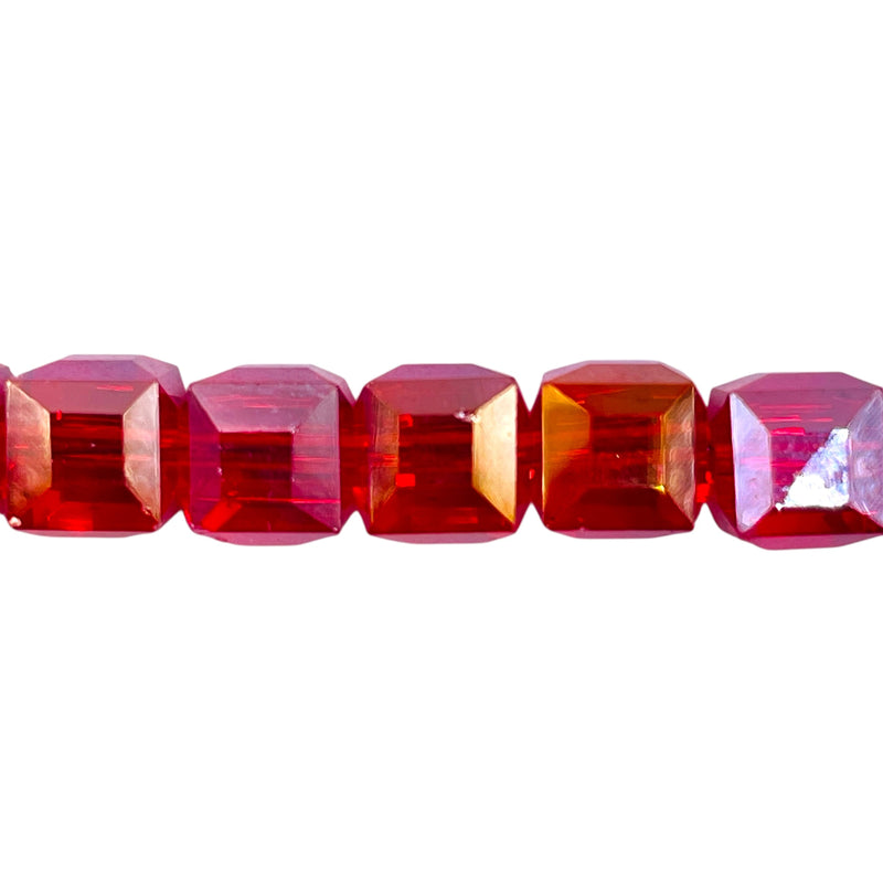 10mm Cube Glass Crystal Red AB