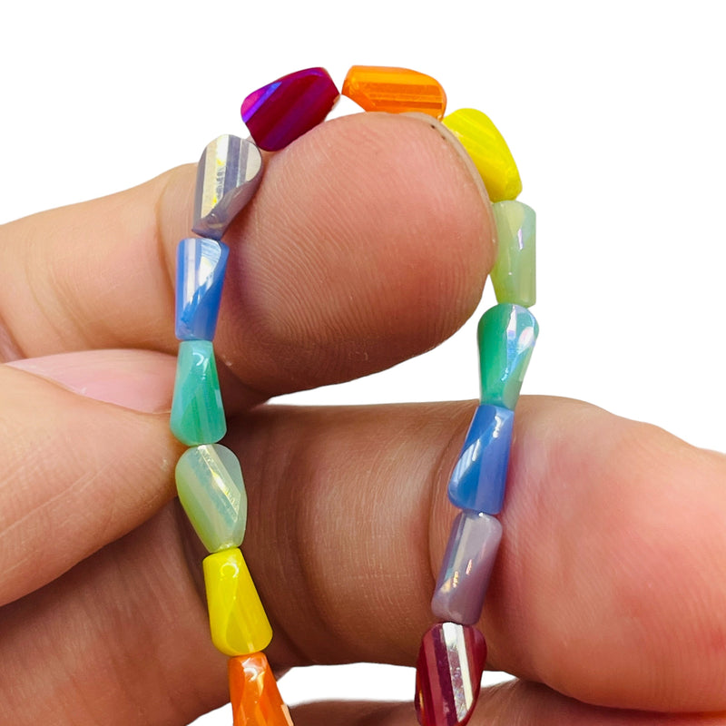 7x4mm Oval Twisted Glass Crystal Rainbow