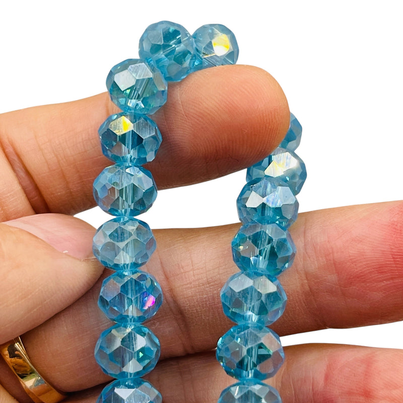 10mm Thunder Polish Glass Crystal Roundel Cut Med. Aquamarine AB