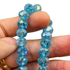 10mm Thunder Polish Glass Crystal Roundel Cut Med. Aquamarine AB