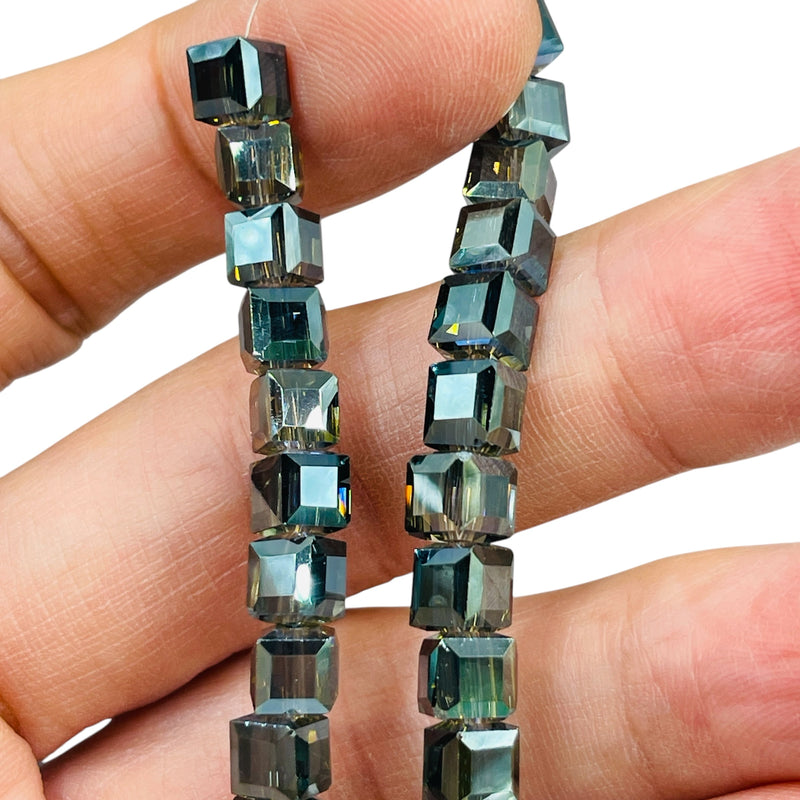 6mm Cube Glass Crystal Green Light
