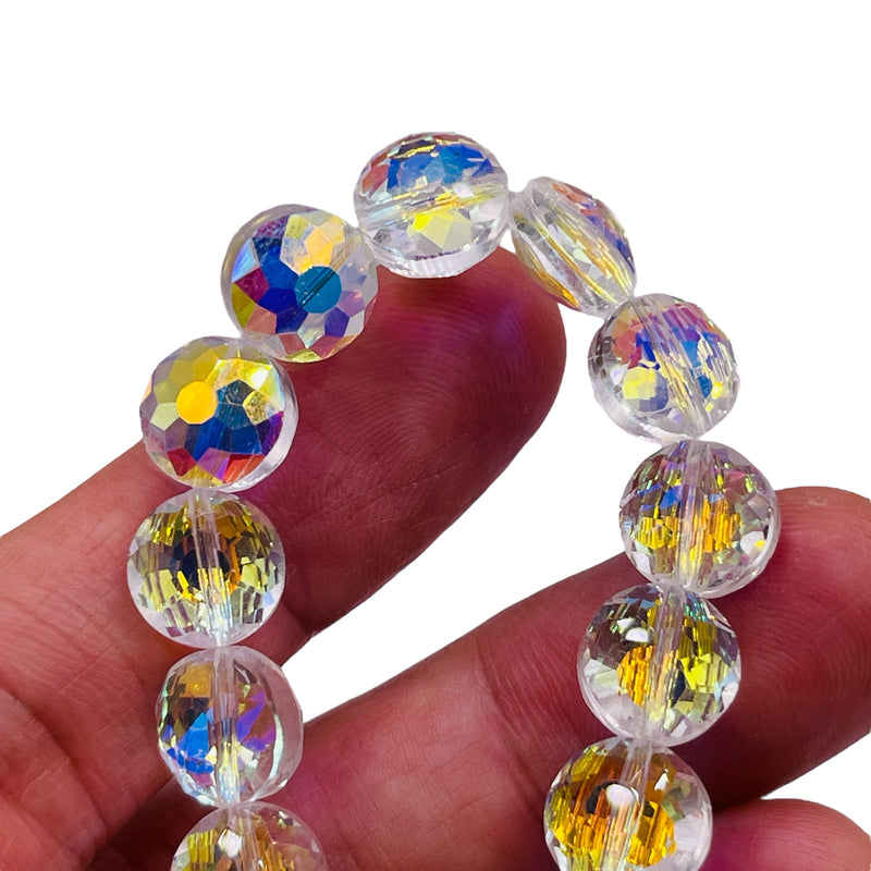 10mm Coin Faceted Glass Crystal Clear Super AB