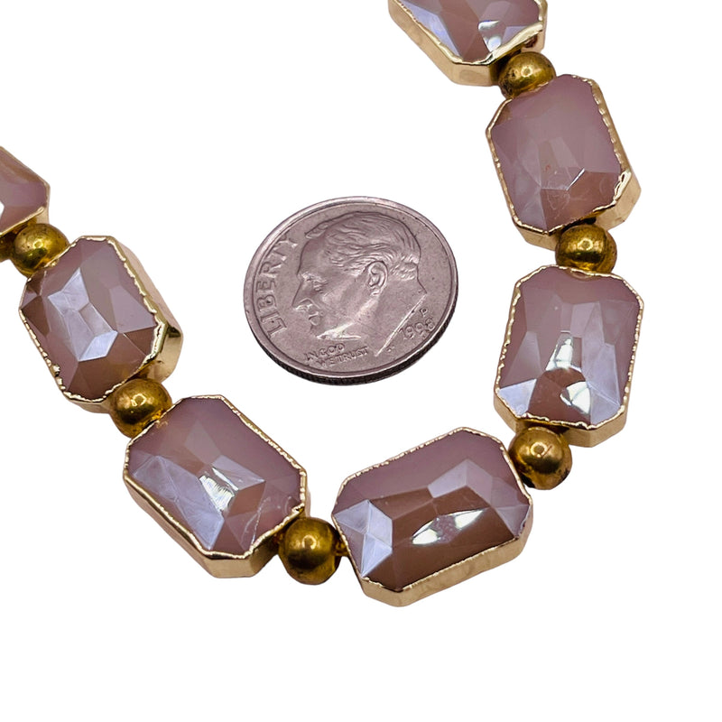 14x10mm Rectangle Gold Edge Beige Jade