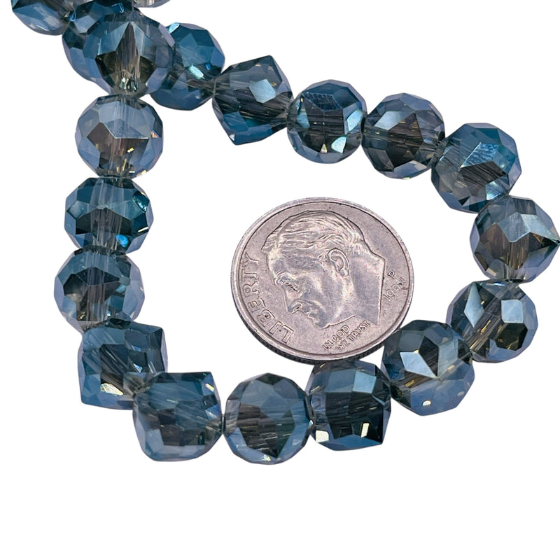 8mm Round Free Cut Glass Crystal Black Magic Green