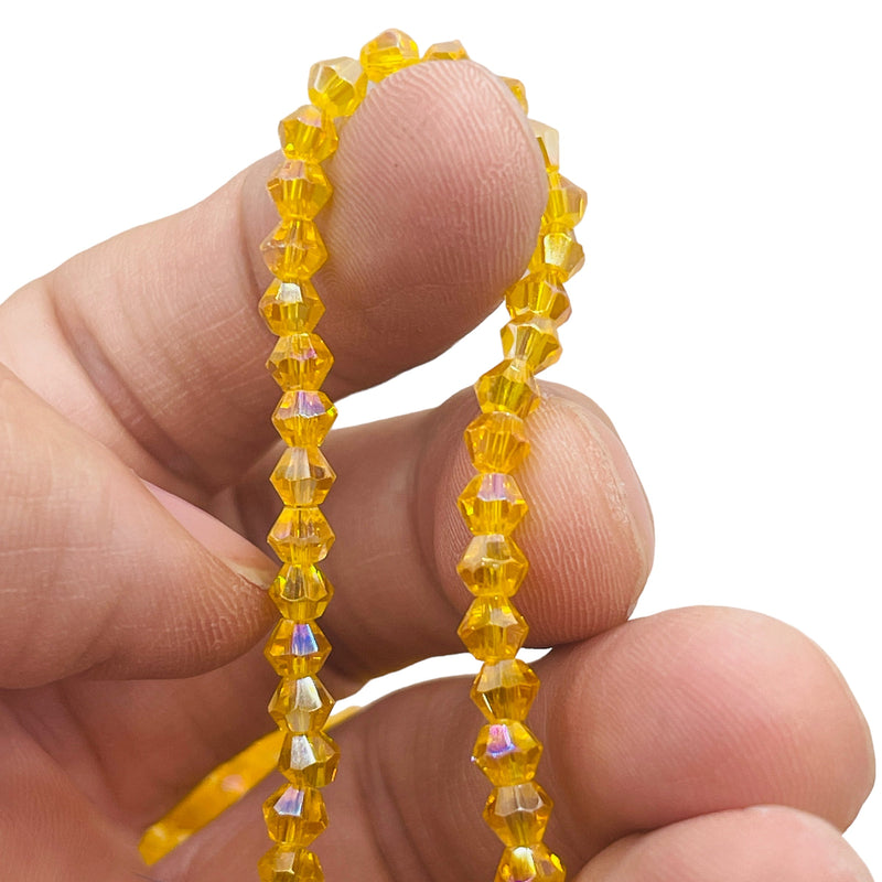 4mm Thunder Polish Glass Crystal Bicone Yellow Gold AB