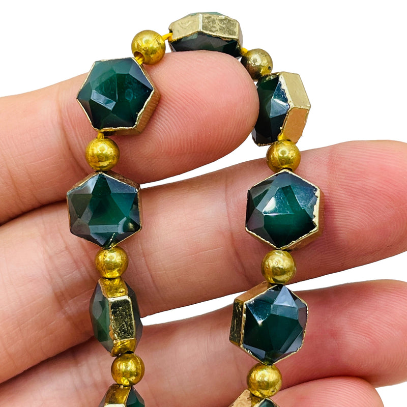 12x11mm Hexagon Gold Edge Emerald Jade