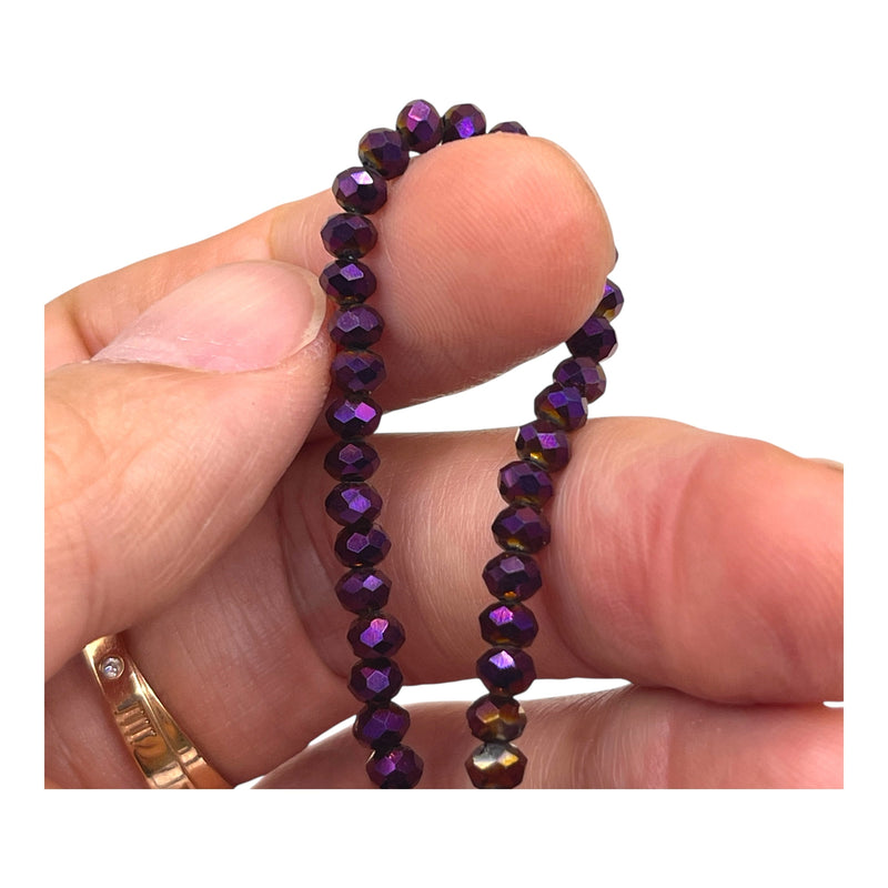 4mm Thunder Polish Glass Crystal Roundel Cut Purple Light
