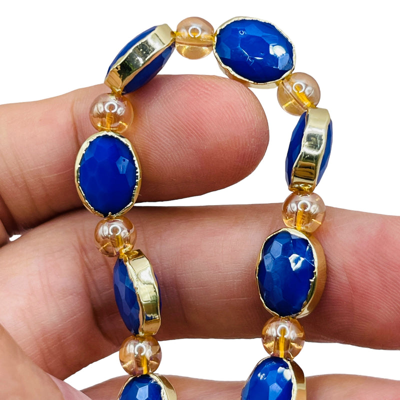 12x9mm Oval Gold Edge Sapphire Jade