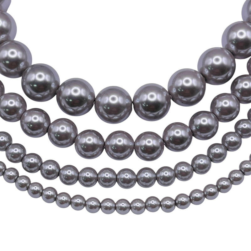8mm Round Thunder Polish Glass Pearl Silver