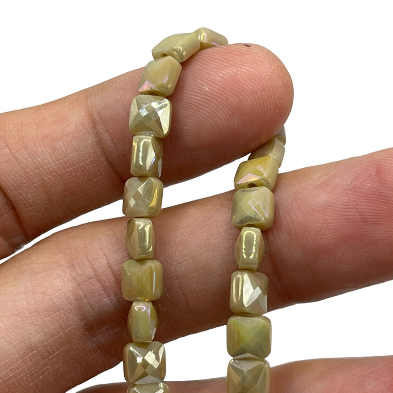 6mm Square Glass Crystal Beige Jade CG