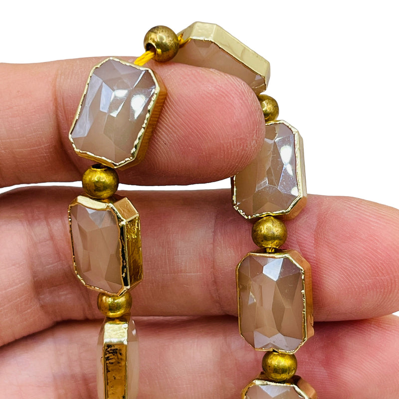 14x10mm Rectangle Gold Edge Beige Jade