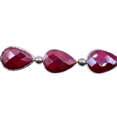 18x13mm Tear Drop Silver Edge Ruby Jade