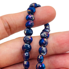 8mm Coin Glass Crystal Sapphire Purple Light