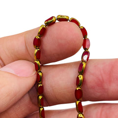 6x3mm Oval Glass Crystal Gold Edge Med. Siam