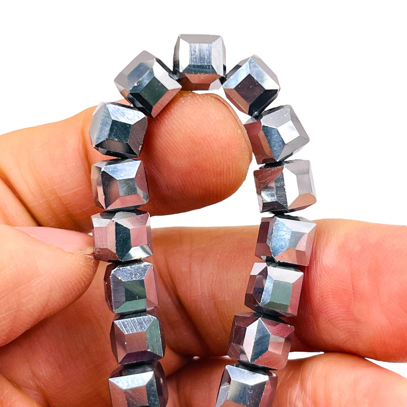 7mm Cube Glass Crystal White Gold