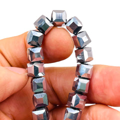 7mm Cube Glass Crystal White Gold