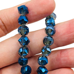 8mm Round Free Cut Glass Crystal Black Magic Blue