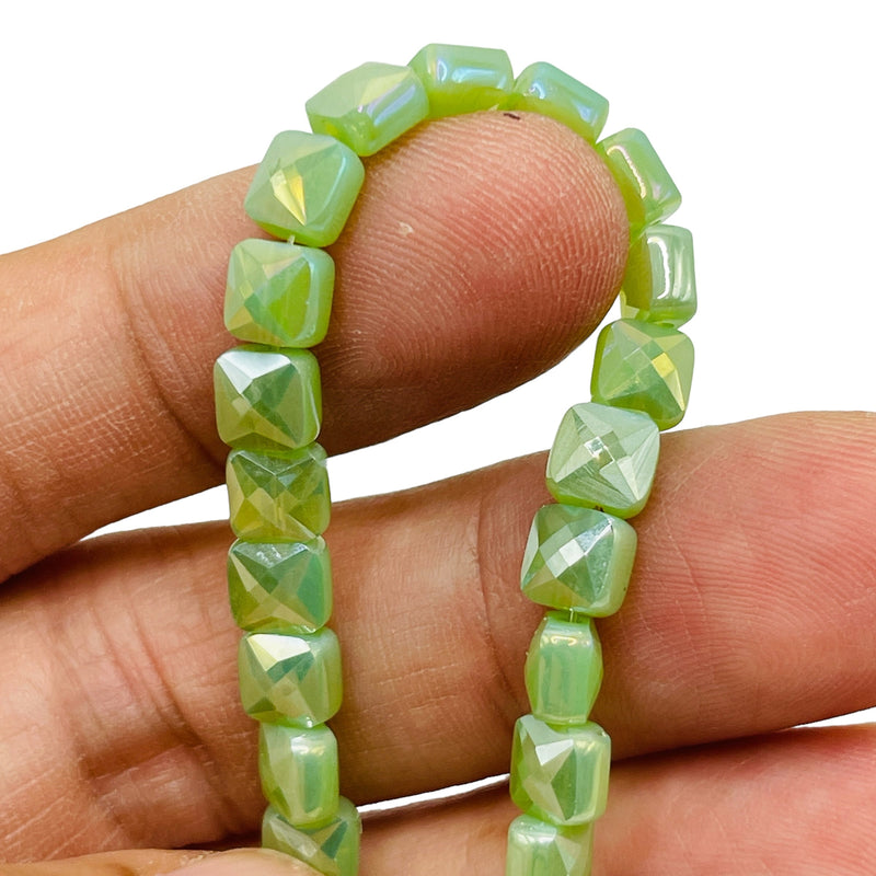 6mm Square Glass Crystal Green Jade MG